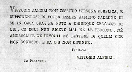 Vittorio Alfieri, foglio fiorentino